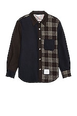 Thom Browne Snap Front Shirt Jacket in Dark Brown, view 1, click to view large image.