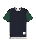 Thom Browne Fun Mix Tee in Green & Navy, view 1, click to view large image.