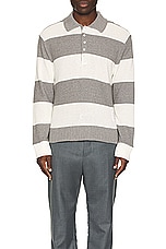 Thom Browne Long Sleeve Stripe Rugby in Light Grey, view 4, click to view large image.