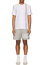 Thom Browne Rwb Stripe Short Sleeve Shirt in White, view 5, click to view large image.