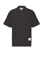 Thom Browne Short Sleeve Button Down Shirt in Medium Grey, view 1, click to view large image.