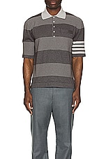 Thom Browne Rugby Short Sleeve Polo in Tonal Grey, view 4, click to view large image.