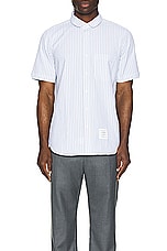 Thom Browne Cotton Seersucker Short Sleeve Shirt in Light Blue, view 4, click to view large image.
