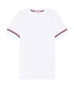 Thom Browne RWB Stripe Short Sleeve Rib Cuff Tee in WHITE, view 1, click to view large image.