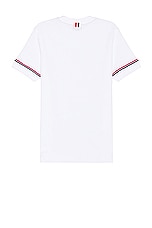 Thom Browne RWB Stripe Short Sleeve Rib Cuff Tee in WHITE, view 2, click to view large image.