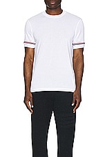 Thom Browne RWB Stripe Short Sleeve Rib Cuff Tee in WHITE, view 4, click to view large image.