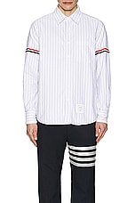 Thom Browne Straight Fit Long Sleeve Shirt in MED GREY, view 4, click to view large image.