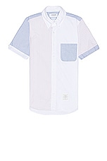 Thom Browne Straight Fit Short Sleeve Shirt in ORANGE, view 1, click to view large image.
