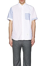 Thom Browne Straight Fit Short Sleeve Shirt in ORANGE, view 4, click to view large image.