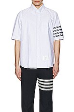 Thom Browne 4 Bar Straight Fit Short Sleeve Shirt in Light Blue, view 4, click to view large image.