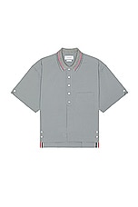 Thom Browne Seersucker Rugby Shirt in Medium Grey, view 1, click to view large image.