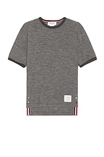 Thom Browne Short Sleeve Ringer Tee in Medium Grey, view 1, click to view large image.