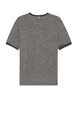 Thom Browne Short Sleeve Ringer Tee in Medium Grey, view 2, click to view large image.