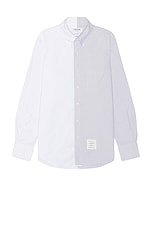 Thom Browne Straight Fit Long Sleeve Shirt in Med Grey, view 1, click to view large image.