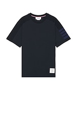 Thom Browne Short Sleeve 4 Bar T-Shirt in Navy, view 1, click to view large image.