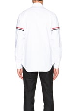 Thom Browne Classic Button Down with Grosgrain Armbands in White, view 4, click to view large image.