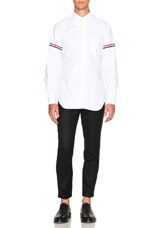 Thom Browne Classic Button Down with Grosgrain Armbands in White, view 5, click to view large image.