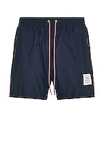 Thom Browne Drawcord Waist Swim Short in Navy, view 1, click to view large image.