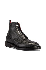 Thom Browne Wingtip Leather Boots in Black, view 2, click to view large image.