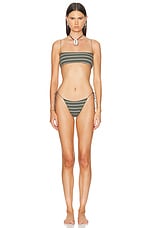 Tropic of C The C Bikini Bottom in White & Olive Stripe Rib, view 4, click to view large image.