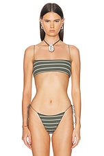Tropic of C The C Bikini Bralette in White & Olive Stripe Rib, view 1, click to view large image.