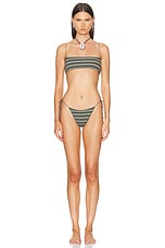 Tropic of C The C Bikini Bralette in White & Olive Stripe Rib, view 4, click to view large image.