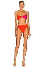 Tropic of C Vibe Bikini Bottom in Dahlia & Red, view 4, click to view large image.