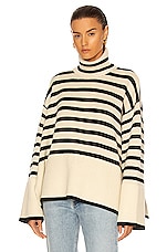 Toteme Signature Stripe Turtleneck Sweater in Light Sand Stripe, view 1, click to view large image.