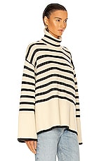 Toteme Signature Stripe Turtleneck Sweater in Light Sand Stripe, view 2, click to view large image.