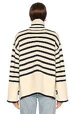 Toteme Signature Stripe Turtleneck Sweater in Light Sand Stripe, view 3, click to view large image.