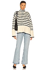 Toteme Signature Stripe Turtleneck Sweater in Light Sand Stripe, view 4, click to view large image.
