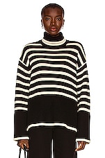 Toteme Signature Stripe Turtleneck Sweater in Black Stripe, view 1, click to view large image.