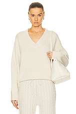 Toteme V Neck Wool Cashmere Knit Sweater in Snow, view 1, click to view large image.