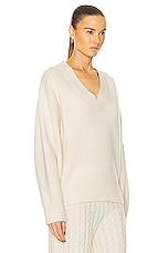Toteme V Neck Wool Cashmere Knit Sweater in Snow, view 2, click to view large image.