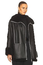 Toteme Signature Shearling Jacket in Black, view 3, click to view large image.