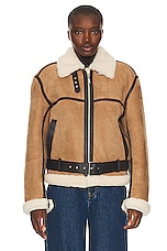 Toteme Shearling Aviator Jacket in Dark Biscuit, view 2, click to view large image.