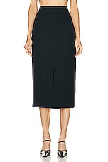 Toteme Front Split Satin Midi Skirt in Navy, view 1, click to view large image.
