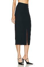 Toteme Front Split Satin Midi Skirt in Navy, view 2, click to view large image.