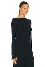 Toteme Long Sleeve Boat Neck Top in Navy Melange, view 2, click to view large image.