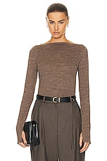 Toteme Long Sleeve Boat Neck Top in Oat Melange, view 1, click to view large image.