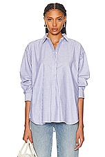 Toteme Striped Half Placket Shirt in Blue & White, view 1, click to view large image.