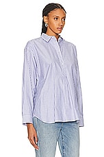 Toteme Striped Half Placket Shirt in Blue & White, view 2, click to view large image.