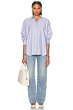 Toteme Striped Half Placket Shirt in Blue & White, view 4, click to view large image.