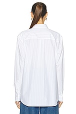 Toteme Signature Cotton Shirt in White & Ochre Pinstripe, view 3, click to view large image.