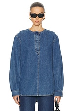Toteme Collarless Shirt in Vibrant Blue, view 1, click to view large image.