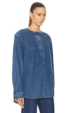 Toteme Collarless Shirt in Vibrant Blue, view 2, click to view large image.