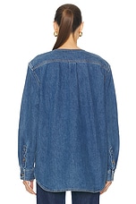 Toteme Collarless Shirt in Vibrant Blue, view 3, click to view large image.