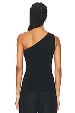 Toteme One Shoulder Ribbed Top in Black, view 3, click to view large image.