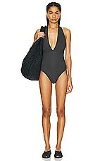 Toteme Halterneck One Piece Swimsuit in Anthracite, view 1, click to view large image.