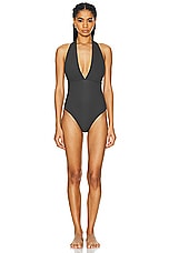 Toteme Halterneck One Piece Swimsuit in Anthracite, view 2, click to view large image.